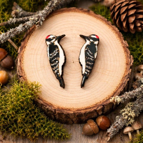 Downy Woodpecker Stud Earrings