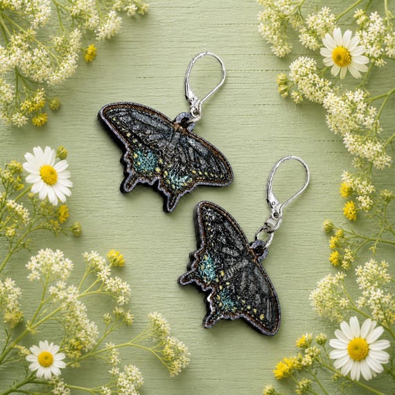 Spicebush Swallowtail Butterfly Earrings - Lightweight Wood Dangles