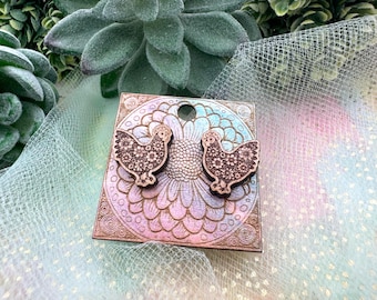 Cherry Wood Floral Chicken Earrings