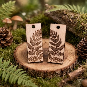 Wooden Fern Charms for Jewelry: Laser Engraved Leaf Design
