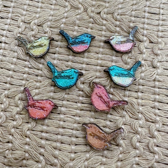 Woodland Wren Stud Earrings, Hand-Painted Glitter (Tiny, Lightweight)