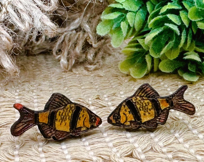 Hand painted Wood Tiger Barb Fish Earrings