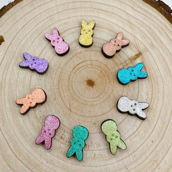 Small Sparkly Painted Wood Bunny Stud Earrings