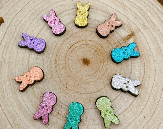 Small Sparkly Painted Wood Bunny Stud Earrings