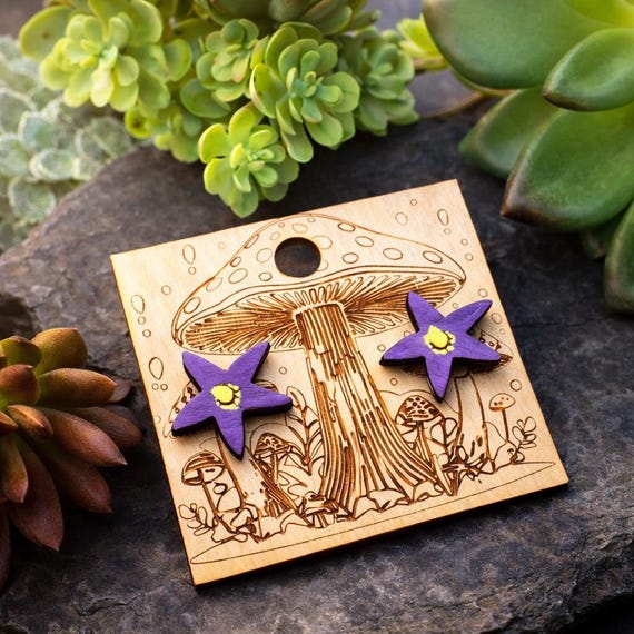 Bittersweet Nightshade Flower Stud Earrings – Hand-Painted Wood Jewelry