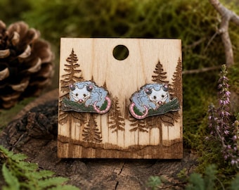 Pendientes, collar, horquillas o broches de zarigüeya hechos a mano