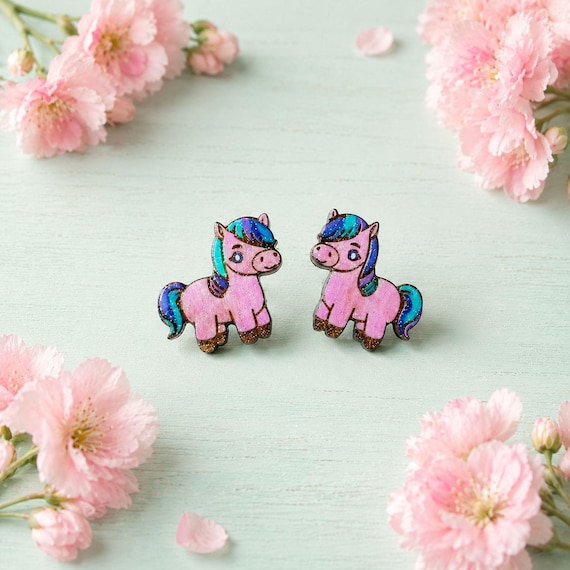 Sparkle Rainbow Pony Stud Earrings