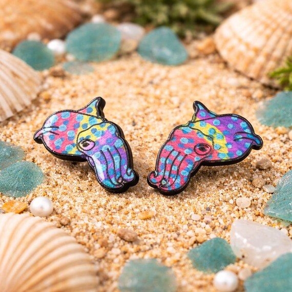 Cuttlefish Stud Earrings – Hand-Painted Ocean Jewelry