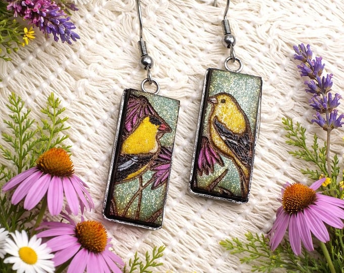 Goldfinch Dangle Stainless Steel Bezel Earrings with French Hooks