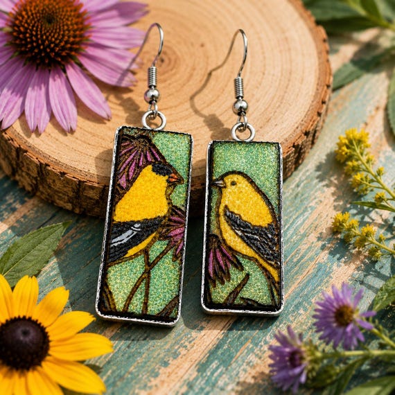 Goldfinch Dangle Stainless Steel Bezel Earrings in a Giftable Tin