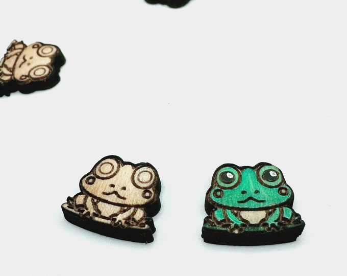 Laser Engraved Frog Wood Earring Blanks: Unfinished Froggie Charms