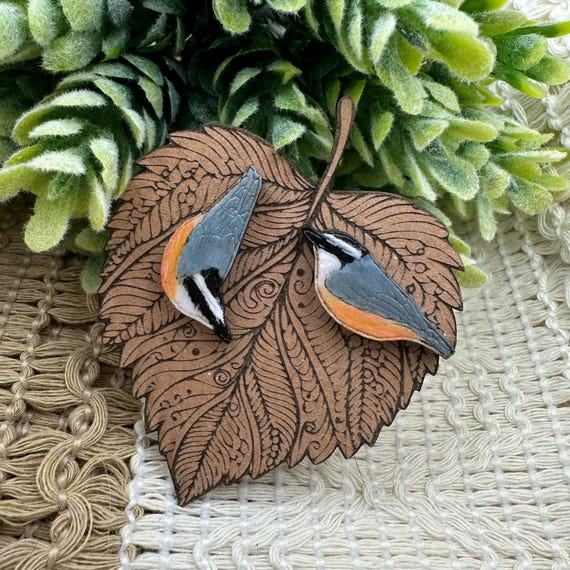 Asymmetrical Rose-Breasted Nuthatch Bird Earrings