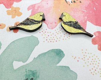 Handmade Goldfinch Earrings- 2 sizes -Mailed in a wood gift box-