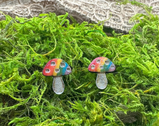 Handmade Rainbow Glitter Mushroom Earrings