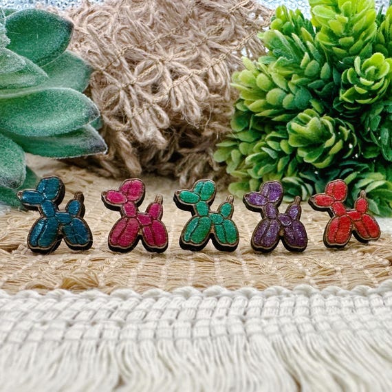 Colorful Balloon Dog Stud Earrings