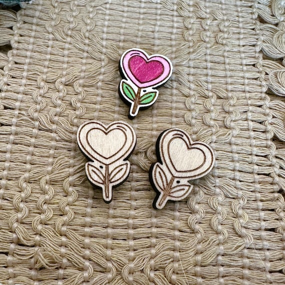 4+ Heart Flower Unfinished Wood Pieces Jewelry Blanks