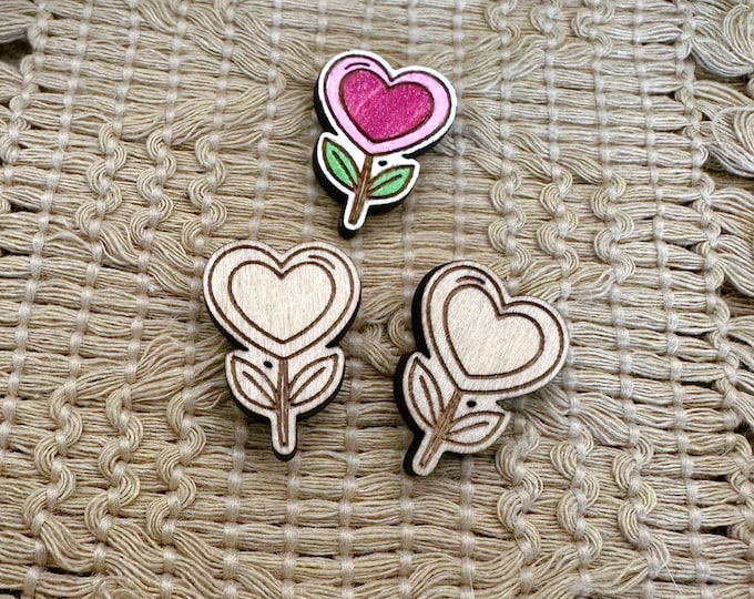 4+ Heart Flower Unfinished Wood Pieces Jewelry Blanks