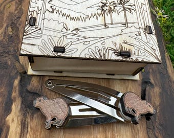 Woodland Capybara Hair Clip Set – Hand-Painted Laser-Cut Design