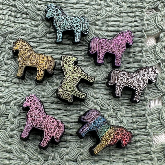 Cherry Wood Horse Stud Earrings - Hand-Painted Floral Design