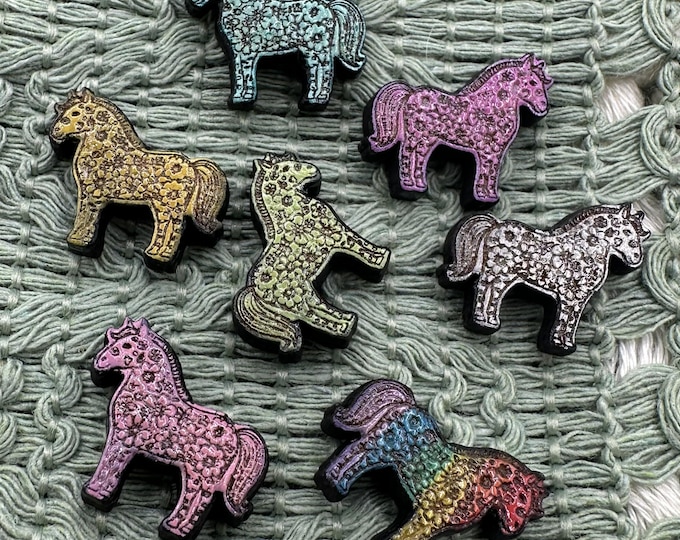 Pastel or Rainbow Floral Horse Cherry Wood Stud Earrings