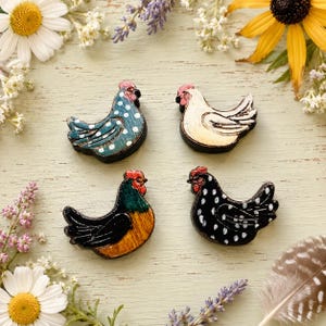 Hand-Painted Chicken Stud Earrings in a Wood Gift Box