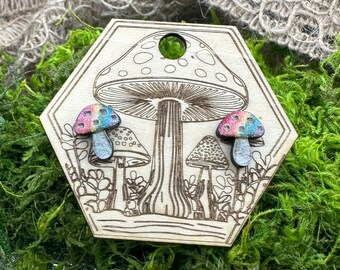Handmade Rainbow Glitter Mushroom Earrings