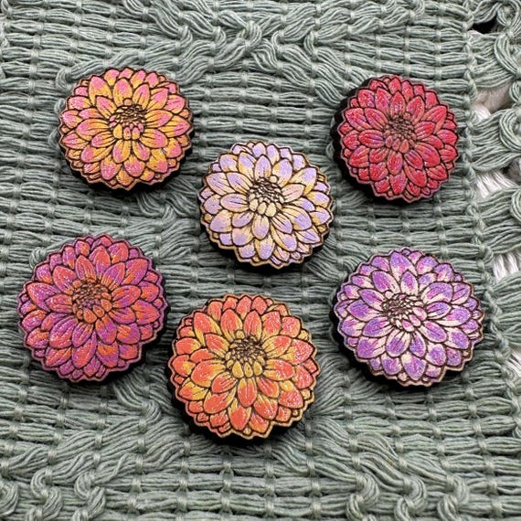Hand-Painted Dahlia Wood Stud Earrings