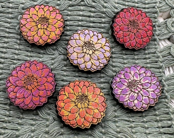 Hand-Painted Dahlia Wood Stud Earrings