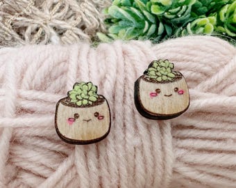 Cute Succulent Pot Earrings, Wood Plant Earrings, Lightweight Cactus Earrings, Houseplant Earring Gift, Kawaii Plant Jewelry