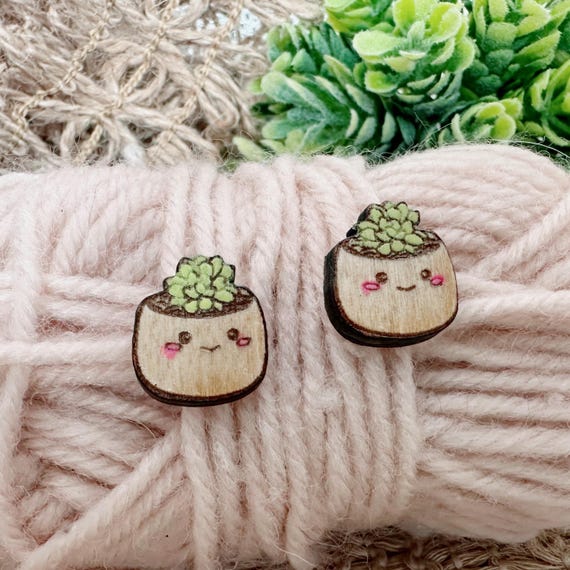 Cute Succulent Earrings, Wood Plant Earrings, Hypoallergenic Posts