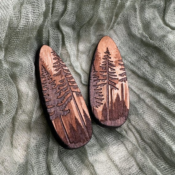 Nature-Inspired Cherry Wood Hair Clip, Pine Forest (2 inch Barrette)