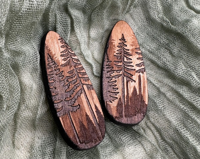 Pine Forest Themed Cherry Wood Hair Clip