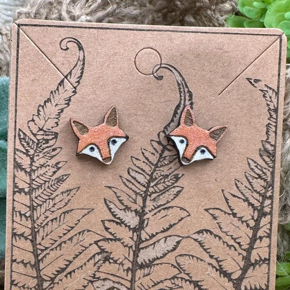 Woodland Fox Wood Painted Earrings, Nature Wildlife Studs