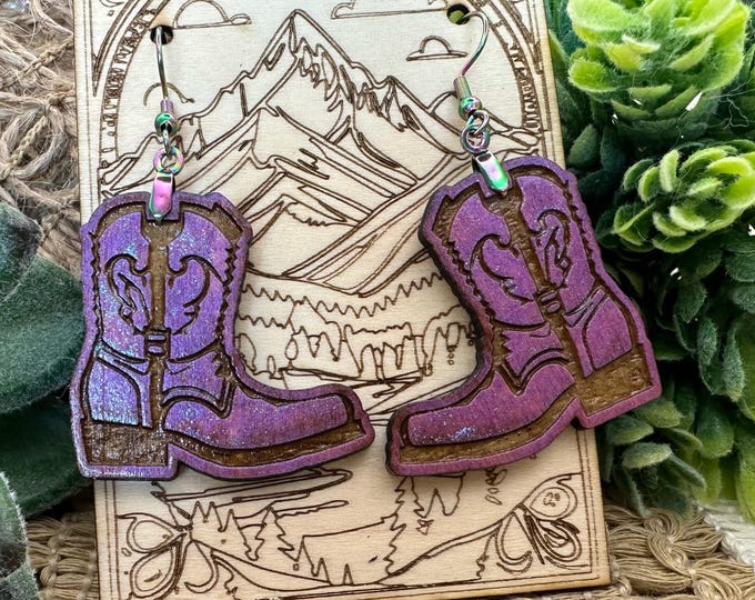 Purple Sparkles Cowgirl Boot Earrings