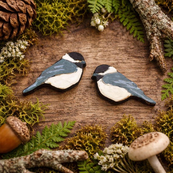 Chickadee Earrings: Hand-Painted Basswood Studs
