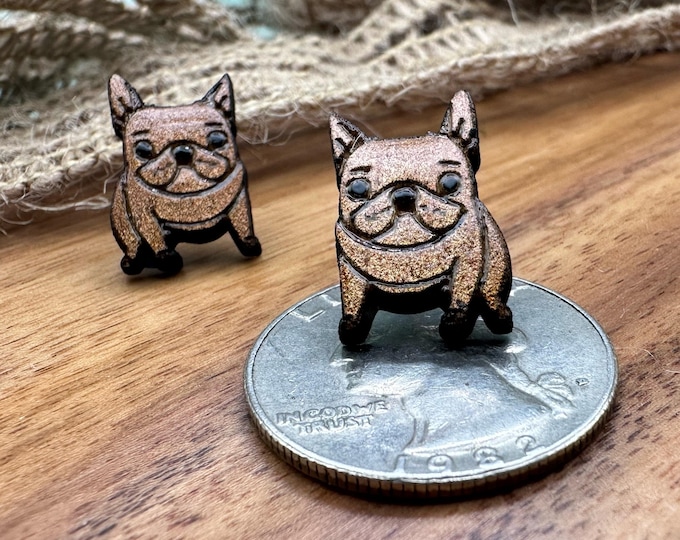 French Bulldog Earrings in wood gift box