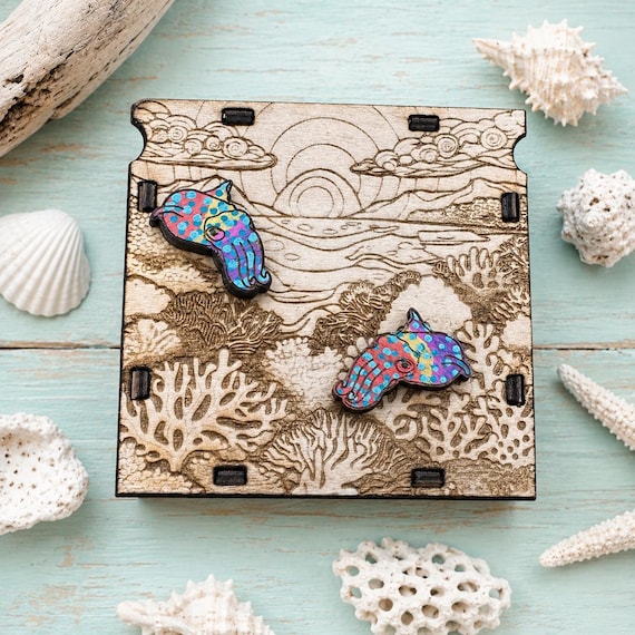 Cuttlefish Stud Earrings – Hand-Painted Ocean Jewelry