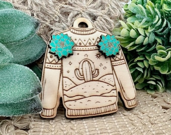 Succulent Studs on a Wood Ugly Sweater