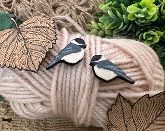 Chickadee Earrings- Laser Cut Wood Hand Painted (new version)