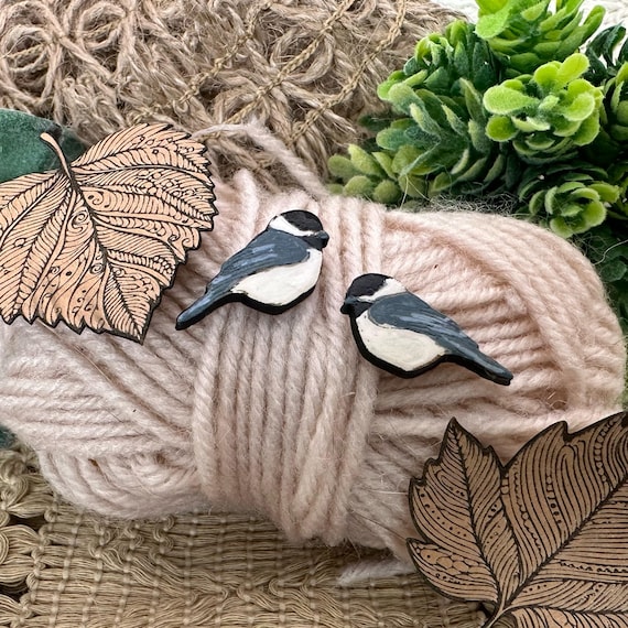 Chickadee Earrings: Hand-Painted Basswood Studs