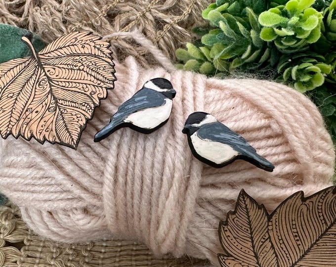 Hand-Painted Chickadee Earrings: Laser Cut Basswood Bird Jewelry