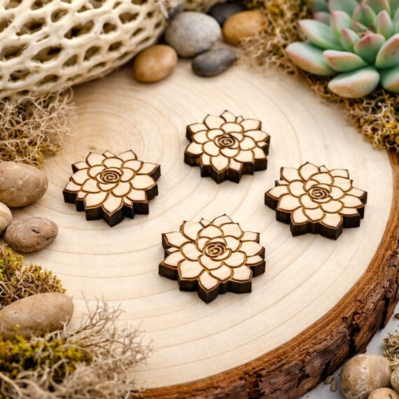 Succulent Plant Wood Earring Blanks: Laser Engraved Charms