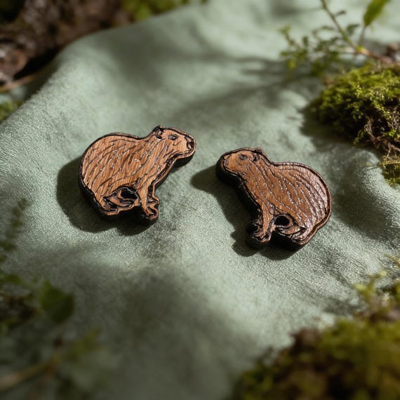 Cherry Wood Capybara Stud Earrings with Stainless Steel Posts