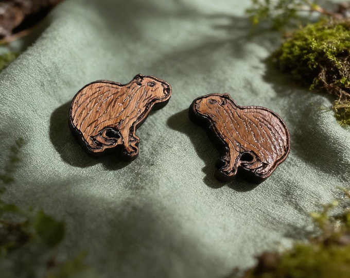 Cherry Wood Capybara Stud Earrings with Stainless Steel Posts