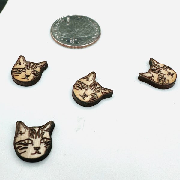 Pairs Tabby Cat Face Jewelry Earring Blanks, Ready to Paint for Crafts, Striped Kitty Laser Engraved Charm