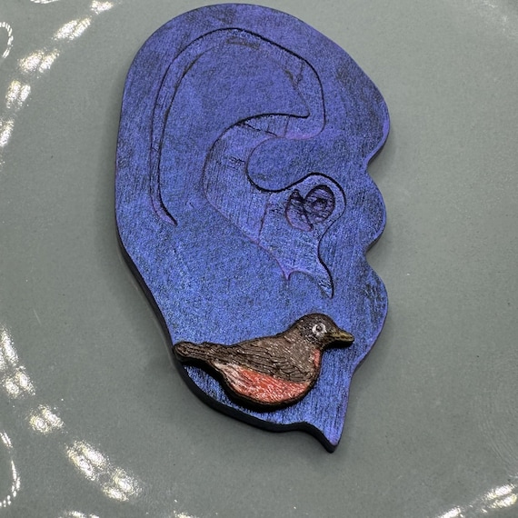 Nature Lover Wooden Earrings, American Robin Studs (Hand-Painted)