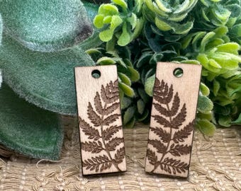 Pair Wood Fern Charms for Jewelry Crafting