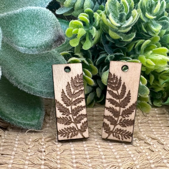Pair Wood Fern Charms for Jewelry Crafting
