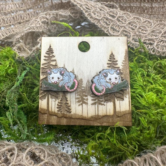 Handmade Opossum Stud Earrings, Necklace, Hair Clips, or Pin