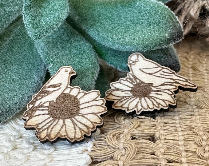 Male and Female Goldfinch on Coneflower Jewelry Wood Blanks